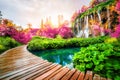 Beautiful wooden path in Plitvice Lake, Croatia Royalty Free Stock Photo