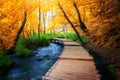 Beautiful wooden path in Plitvice Lake, Croatia Royalty Free Stock Photo