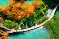 Beautiful wooden path in Plitvice Lake, Croatia Royalty Free Stock Photo