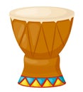 Beautiful wooden percussion musical instrument, drum with decorative ornament pattern.