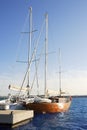 Beautiful wooden sailboat on blue sea Royalty Free Stock Photo