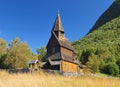 Beautiful Wooden Stave Church Of Urnes Surrounded By Mountains And Trees At Lustrafjord Royalty Free Stock Photo