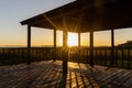 Beautiful wooden touristic viewpoint looking to Ibera Lagoon during sunset in Ibera Wetlands, Corrientes, Argentina Royalty Free Stock Photo