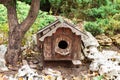 Beautiful wooden vintage birdhouse or squirrel home