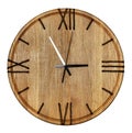 Beautiful wooden wall clock made of light wood and twine, isolate on white background Royalty Free Stock Photo