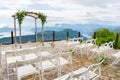 Beautiful wooden wedding arch decorated with flowers