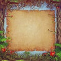 Beautiful woodland scene with parchment paper background in centre