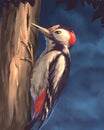 Beautiful woodpecker at the tree