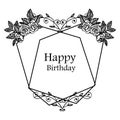 Beautiful wreath frame, happy birthday lettering, design of various card. Vector Royalty Free Stock Photo