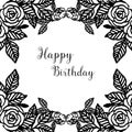 Beautiful wreath frame, happy birthday lettering, design of various card. Vector Royalty Free Stock Photo