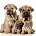 Beautiful wrinkled dog breed Shar Pei with puppies isolated on white background close-up, Royalty Free Stock Photo