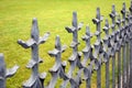 Beautiful wrought fence. Image of a decorative cast iron fence. Metal fence close up.