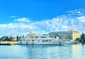 A beautiful yacht is in the port. Royalty Free Stock Photo