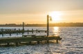 Beautiful yatch dock in the sunset Royalty Free Stock Photo
