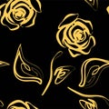 Beautiful yellow and black seamless pattern in roses with contours. Hand-drawn contour lines and strokes. Perfect for background Royalty Free Stock Photo