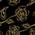 Beautiful yellow and black seamless pattern in roses with contours. Hand-drawn contour lines and strokes. Perfect for background Royalty Free Stock Photo