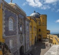 Beautiful yellow castle Pena Palace romanticist castle in sao pedro de penaferim sintra