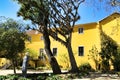 Beautiful yellow house with colorful garden in Lisbon