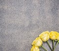 Beautiful yellow rose bouquet rustic granite background, top view place for text Royalty Free Stock Photo