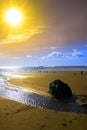 Beautiful yellow sun over the Youghal beach