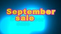 Beautiful, yellow text `September sale`, with a gentle, blue background.
