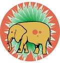 Beautiful yellow vintage elephant in unique green frame and orange retro coloured background.cdr