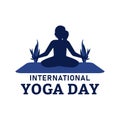 Beautiful yoga day vector illustration with blue text effect, dark blue, yoga position, international yoga day special, Lady,