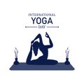 Beautiful yoga day vector illustration, dark blue, yoga position, international yoga day special, woman doing yoga, 21 June,