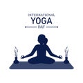 Beautiful yoga day vector illustration with multicolor text effect, dark blue, yoga position, international yoga day special, Lady Royalty Free Stock Photo