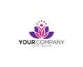 Beautiful yoga and human meditation in lotus flower logo