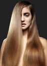 Beautiful yong woman with long Straight brown Hair. fashion model with smooth gloss hairstyle. Keratin Treatment Royalty Free Stock Photo