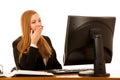 Beautiful youn g business woman yawning on work in office - exaustion on work