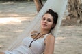 Beautiful youn girl in relax on hammock