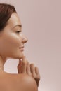 Skin Care and Beauty Concept Photo of Woman with Clean and Healthy Skin Touching Her Face Royalty Free Stock Photo