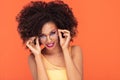 Beauty portrait of afro girl in fashionable eyeglasses Royalty Free Stock Photo