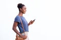 Beautiful young african american woman smiling against white isolated background Royalty Free Stock Photo