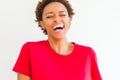 Beautiful young african american woman smiling confident to the camera showing teeth over isolated white background Royalty Free Stock Photo