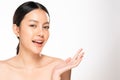 Beautiful Young Asian Woman with Clean Fresh Skin. Face care, Facial treatment, on white background, Beauty and Cosmetics Concept Royalty Free Stock Photo