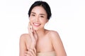 Beautiful Young Asian Woman with Clean Fresh Skin. Face care, Facial treatment, on white background, Beauty and Cosmetics Concept
