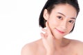 Beautiful Young Asian Woman with Clean Fresh Skin. Face care, Facial treatment, on white background, Beauty and Cosmetics Concept