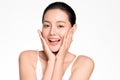 Beautiful young asian woman with clean fresh skin on white background, Face care, Facial treatment, Cosmetology, beauty and spa,