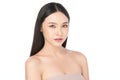 Beautiful Young asian Woman with Clean Fresh Skin, on Pink background, Face care, Facial treatment. Cosmetology, beauty and spa.