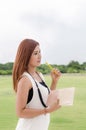 Beautiful young Asian woman in the countryside Royalty Free Stock Photo