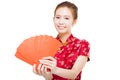 Beautiful young asian woman holding red bag for rich Royalty Free Stock Photo