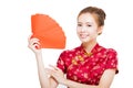 Beautiful young asian woman holding red bag for rich Royalty Free Stock Photo