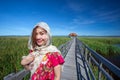 Beautiful young asian woman in mountains Royalty Free Stock Photo