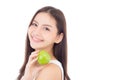 Beautiful young asian woman smile and holding green apple fruit Royalty Free Stock Photo