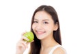 Beautiful young asian woman smile and holding green apple fruit with wellness and health Royalty Free Stock Photo