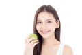 Beautiful young asian woman smile and holding green apple fruit with wellness and healthy isolated Royalty Free Stock Photo