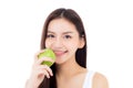 Beautiful young asian woman smile and holding green apple fruit with wellness and healthy isolated Royalty Free Stock Photo